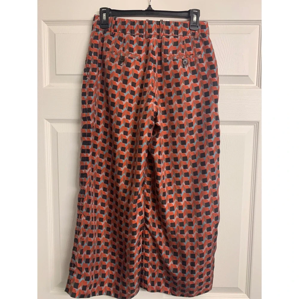 J. Crew Collection  Silk Wide Leg Pants Size 2‎ Geometric Print Cropped